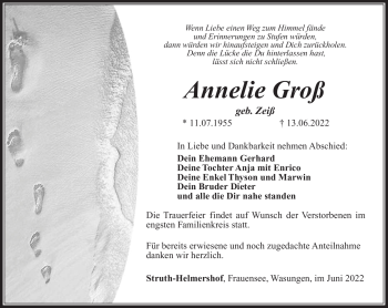 Traueranzeige von Annelie Groß von Südthüringer Presse