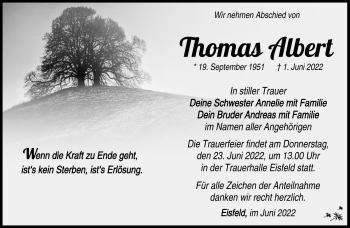 Traueranzeige von Thomas Albert von Südthüringer Presse