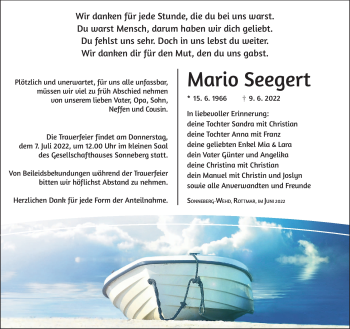 Traueranzeige von Mario Seegert von Südthüringer Presse