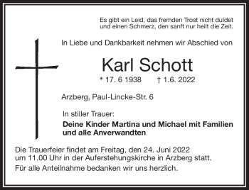 Traueranzeige von Karl Schott von Frankenpost