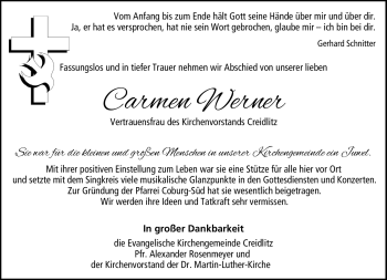Traueranzeige von Carmen Werner von Neue Presse Coburg