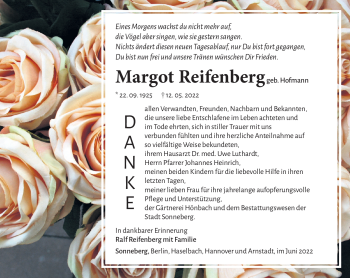 Traueranzeige von Margot Reinfenberg von Südthüringer Presse