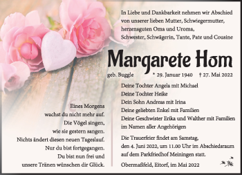 Traueranzeige von Margarete Horn von Südthüringer Presse