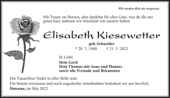 Traueranzeige von Elisabeth Kiesewetter von Südthüringer Presse