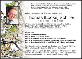 Traueranzeige von Thomas Schiller von Frankenpost