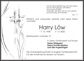 Traueranzeige von Harry Löw von Frankenpost