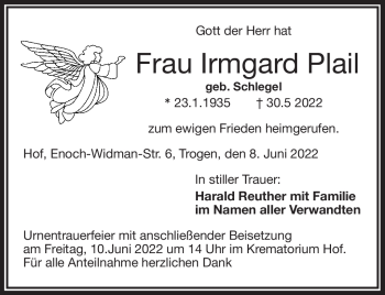 Traueranzeige von Irmgard Plail von Frankenpost