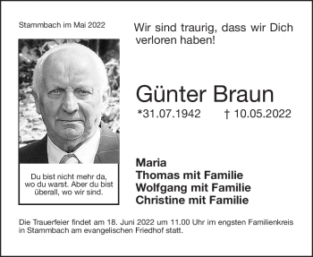 Traueranzeige von Günter Braun von Frankenpost