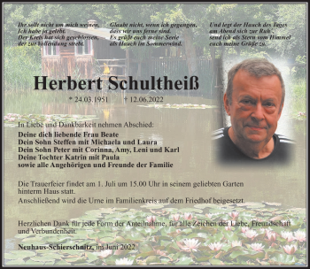 Traueranzeige von Herbert Schultheiß von Südthüringer Presse
