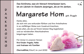 Traueranzeige von Margarete Hom von Südthüringer Presse