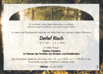 Traueranzeige von Delef Risch von Südthüringer Presse
