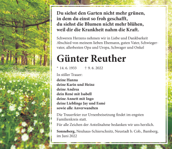 Traueranzeige von Günter Reuther von Südthüringer Presse