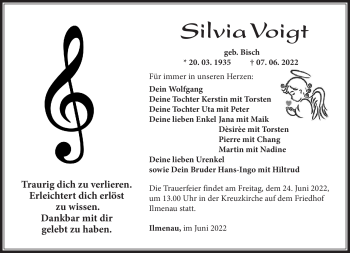 Traueranzeige von Silvia Voigt von Südthüringer Presse
