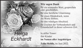 Traueranzeige von Helga Eckhardt von Südthüringer Presse