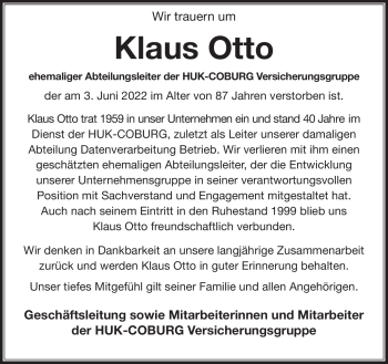 Traueranzeige von Klaus Otto von Neue Presse Coburg