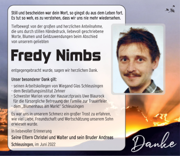Traueranzeige von Fredy Nimbs von Südthüringer Presse