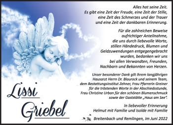 Traueranzeige von Lissi Griebel von Südthüringer Presse