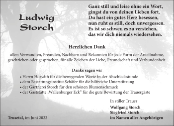 Traueranzeige von Ludwig Storch von Südthüringer Presse