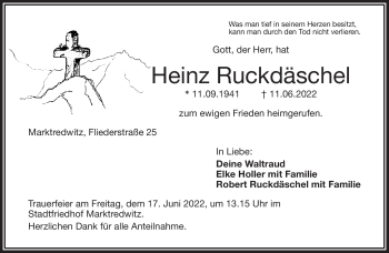 Traueranzeige von Heinz Ruckdäschel von Frankenpost