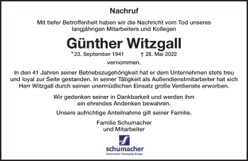 Traueranzeige von Günther Witzgall von Neue Presse Coburg