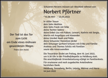 Traueranzeige von Norbert Pförtner von Südthüringer Presse