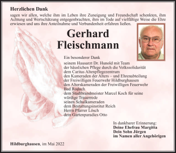 Traueranzeige von Gerhard Fleischmann von Südthüringer Presse