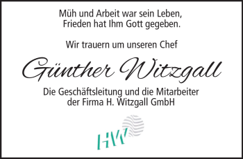 Traueranzeige von Günther Witzgall von Neue Presse Coburg