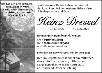Traueranzeige von Heinz Dressel von Neue Presse Coburg