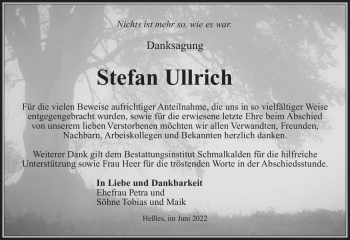 Traueranzeige von Stefan Ullrich von Südthüringer Presse