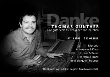 Traueranzeige von Thomas Günther von Südthüringer Presse