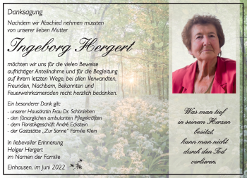 Traueranzeige von Ingeborg Hergert von Südthüringer Presse