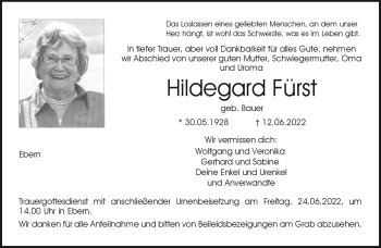 Traueranzeige von Hildegard Fürst von Neue Presse Coburg