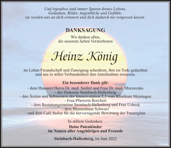 Traueranzeige von Heinz König von Südthüringer Presse