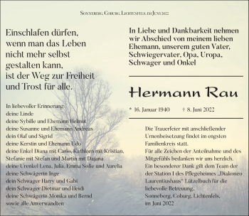 Traueranzeige von Hermann Rau von Südthüringer Presse