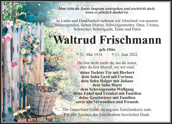 Traueranzeige von Waltrud Frischmann von Südthüringer Presse