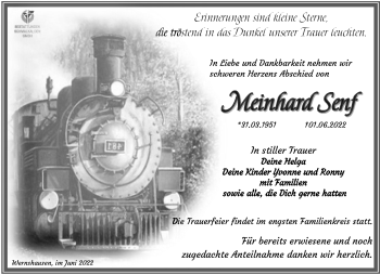 Traueranzeige von Meinhard Senf von Südthüringer Presse