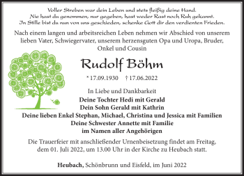 Traueranzeige von Rudolf Böhm von Südthüringer Presse