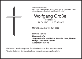 Traueranzeige von Wolfgang Große von Frankenpost