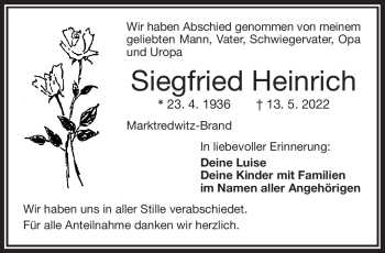 Traueranzeige von Siegfried Heinrich von Frankenpost