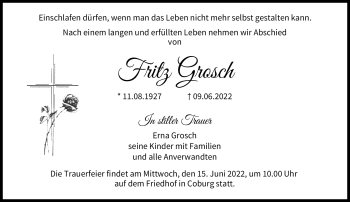 Traueranzeige von Fritz Grosch von Neue Presse Coburg