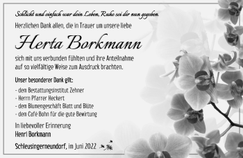 Traueranzeige von Herta Borkmann von Südthüringer Presse