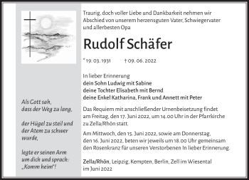 Traueranzeige von Rudolf Schäfer von Südthüringer Presse