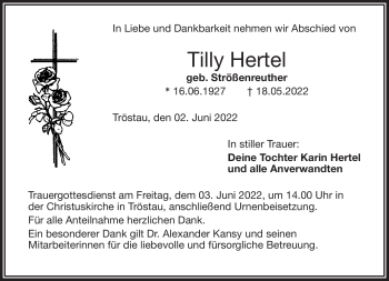 Traueranzeige von Tilly Hertel von Frankenpost