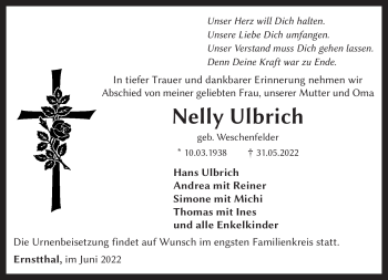 Traueranzeige von Nelly Ulbrich von Südthüringer Presse
