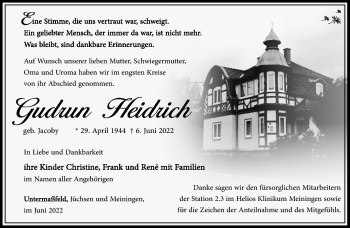Traueranzeige von Gudrun Heidrich von Südthüringer Presse