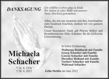 Traueranzeige von Michaela Schacher von Südthüringer Presse