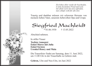 Traueranzeige von Siegfried Machleidt von Südthüringer Presse