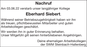 Traueranzeige von Eberhard Siebert von Südthüringer Presse