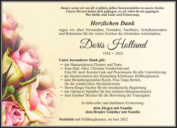 Traueranzeige von Doris Holland von Südthüringer Presse