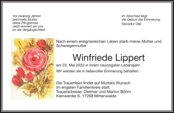 Traueranzeige von Winfriede Lippert von Frankenpost